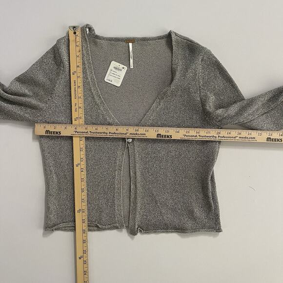 Women's Free People Emmaline Silver Sparkle Cardigan Sweater New - Picture 7 of 8